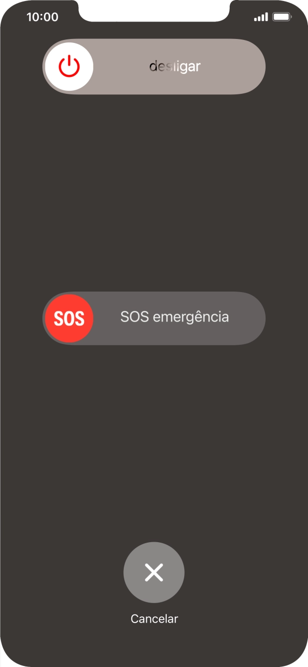 Prima o ícone para desligar e arraste-o para a direita.