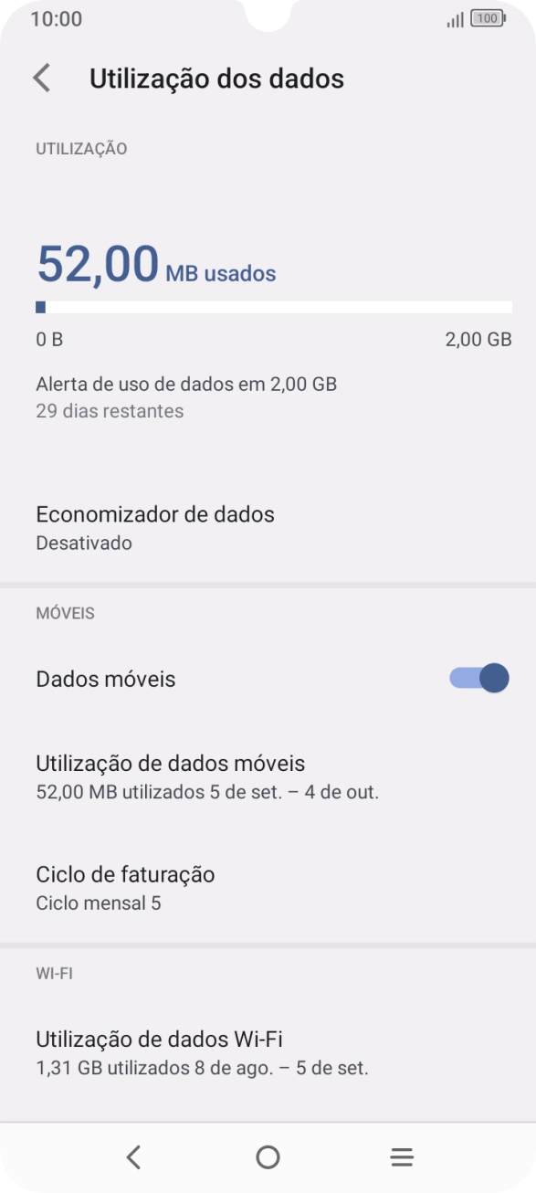 O consumo total de dados é agora mostrado no ecrã.