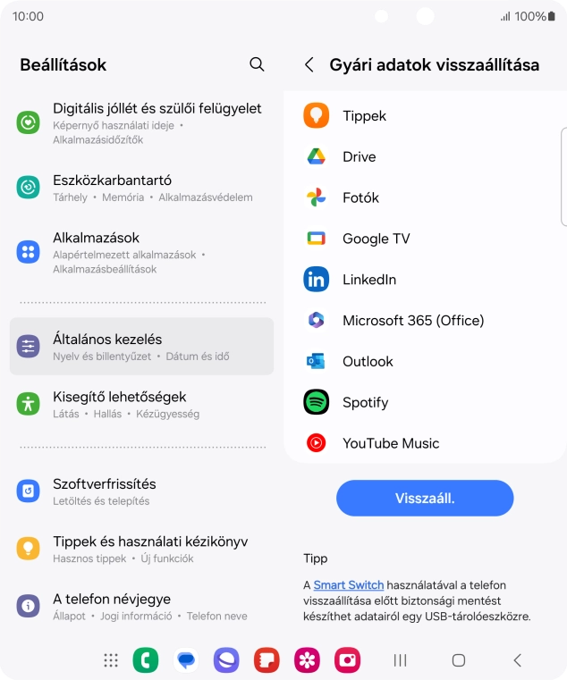 Válaszd a Visszaáll. lehetőséget.