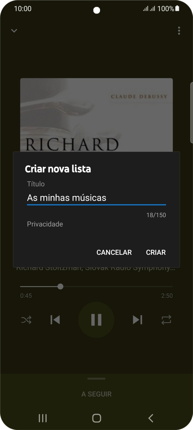 Introduza o nome pretendido para a lista de reprodução e prima CRIAR.