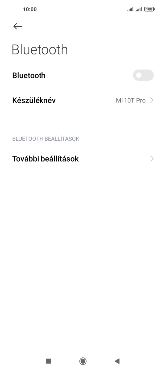 Kattints a „Bluetooth” melletti csúszkára a funkció bekapcsolásához.