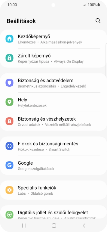 Válaszd a Fiókok és biztonsági mentés lehetőséget.
