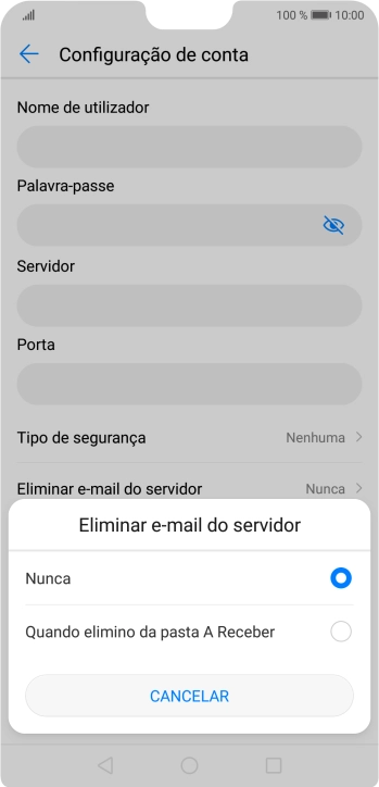 Prima Nunca para manter os e-mails no servidor quando estes são apagados no telefone.