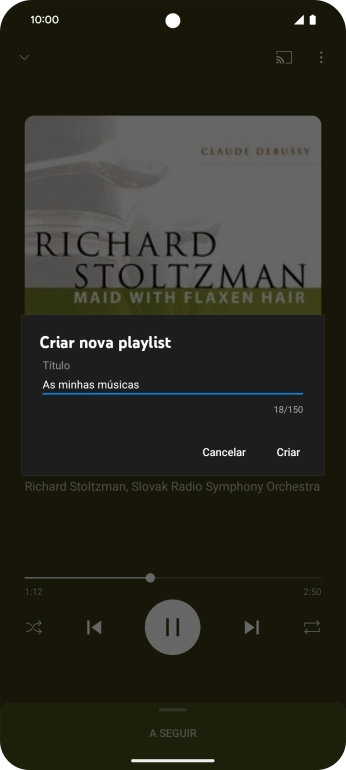 Introduza o nome pretendido para a lista de reprodução e prima Criar.