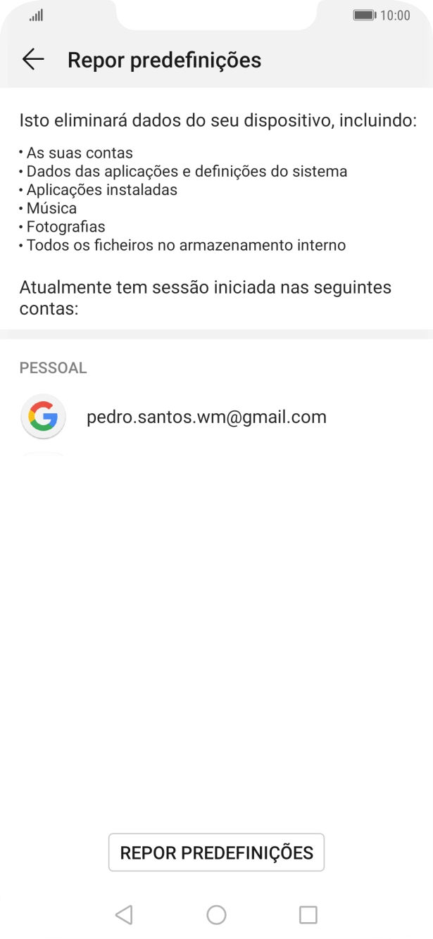 Prima REPOR PREDEFINIÇÕES.