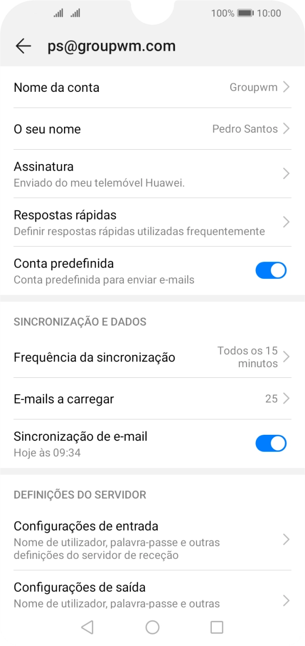 Prima Nome da conta e introduza o nome pretendido da conta de e-mail.
