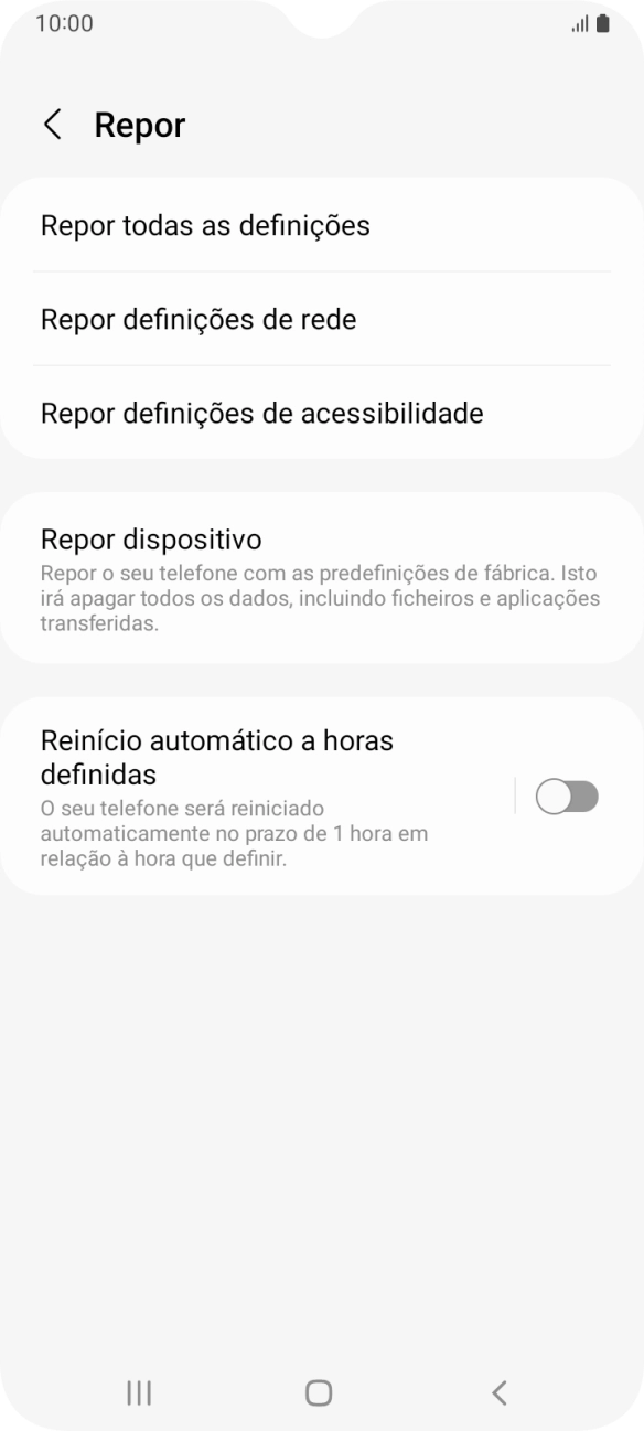 Prima Repor definições de rede.