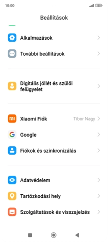 Válaszd a Fiókok és szinkronizálás lehetőséget.