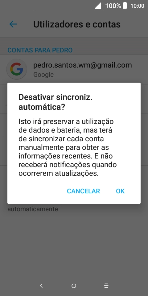 Se desativar a função, prima OK.