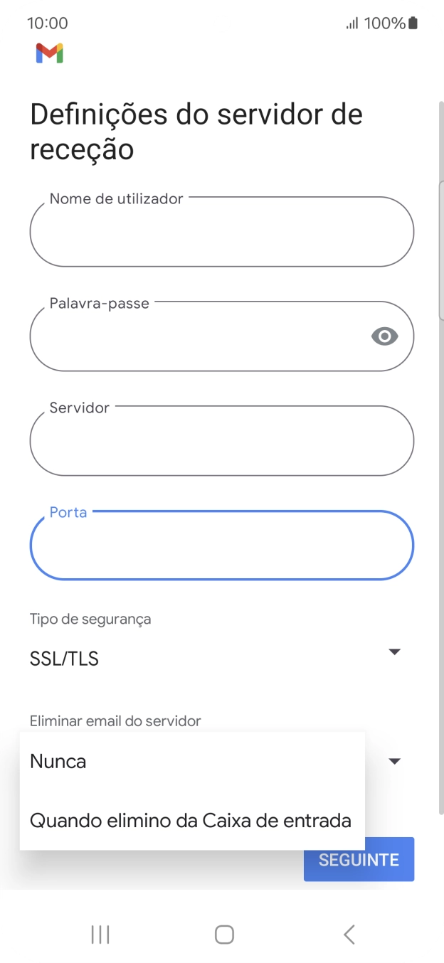 Prima Nunca para manter os e-mails no servidor quando estes são apagados no telefone.