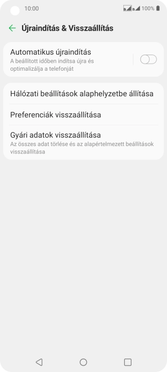 Válaszd a Gyári adatok visszaállítása lehetőséget.