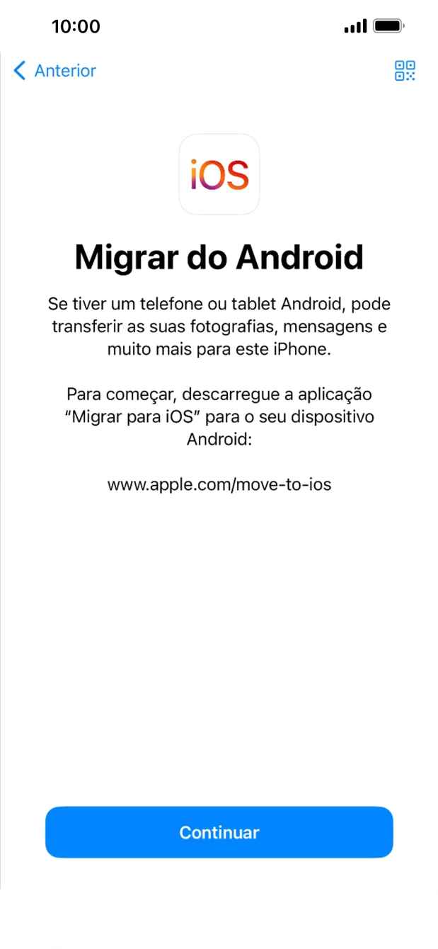 Antes de ser possível transferir conteúdo para o seu telefone, é necessário instalar a app 