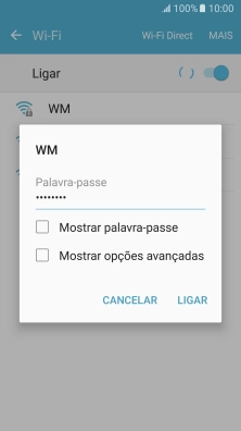 Introduza a password da rede Wi-Fi e prima LIGAR.