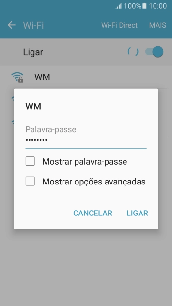 Introduza a password da rede Wi-Fi e prima LIGAR.