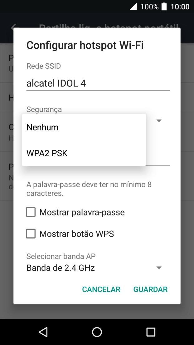 Prima WPA2 PSK para proteger o hotspot Wi-Fi com uma password.