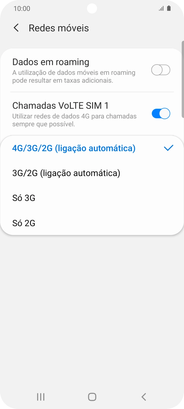 Prima o tipo de rede pretendido.