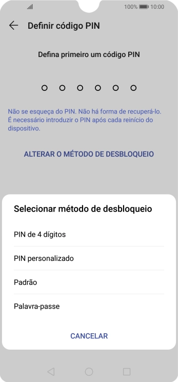 Prima o código de bloqueio do telefone pretendido e siga as indicações no ecrã para estabelecer um código de bloqueio adicional.