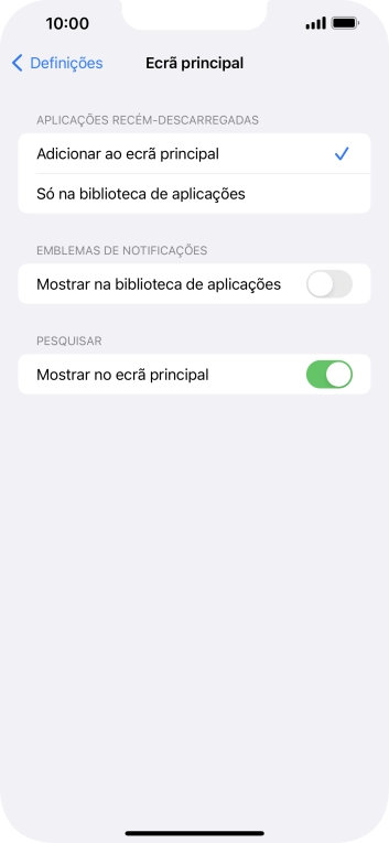 Para adicionar apps recém descarregadas ao ecrã inicial e à biblioteca de apps, deve premir Adicionar ao ecrã principal.