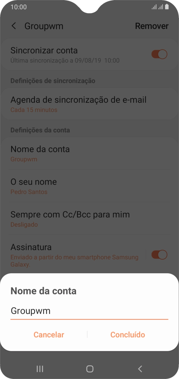 Introduza o nome pretendido da conta de e-mail Concluído.