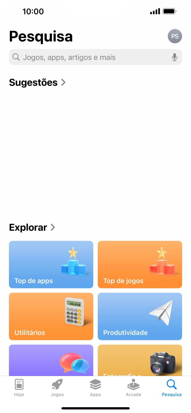Prima o campo de pesquisa e introduza o nome ou categoria da app pretendida.