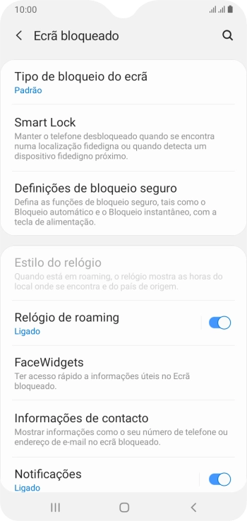 Prima Tipo de bloqueio do ecrã e introduza o código de bloqueio do telefone atual.