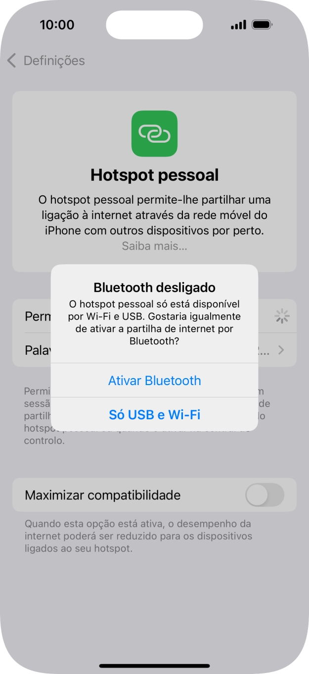 Se o Wi-Fi estiver ativado, prima Só USB e Wi-Fi .