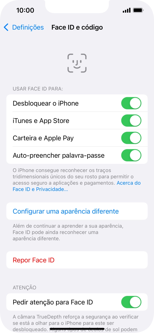 Prima os indicadores junto às definições pretendidas para as ativar ou desativar.