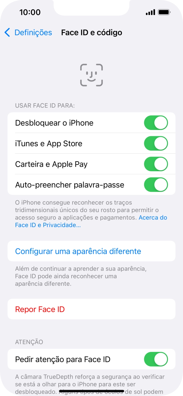 Prima os indicadores junto às definições pretendidas para as ativar ou desativar.