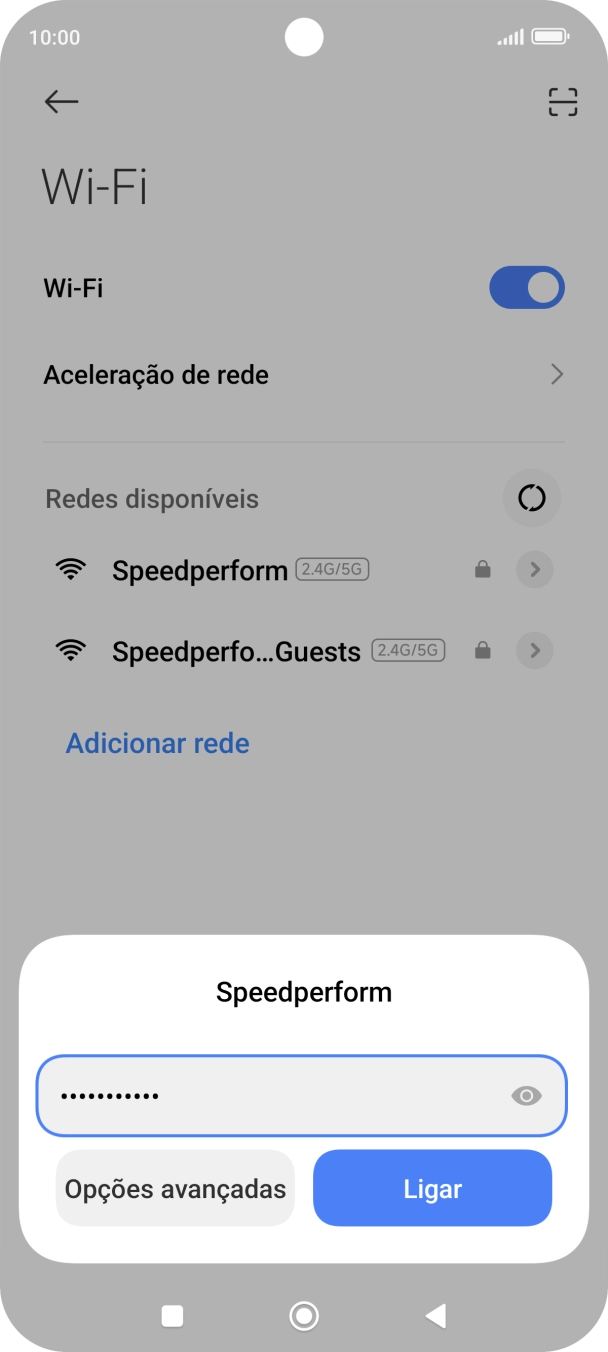 Introduza a password da rede Wi-Fi e prima Ligar.