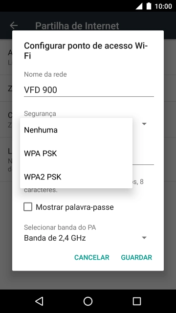 Prima WPA2 PSK para proteger o hotspot Wi-Fi com uma password.