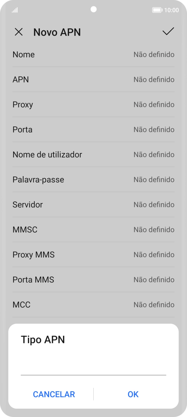 Introduza default e prima OK.
