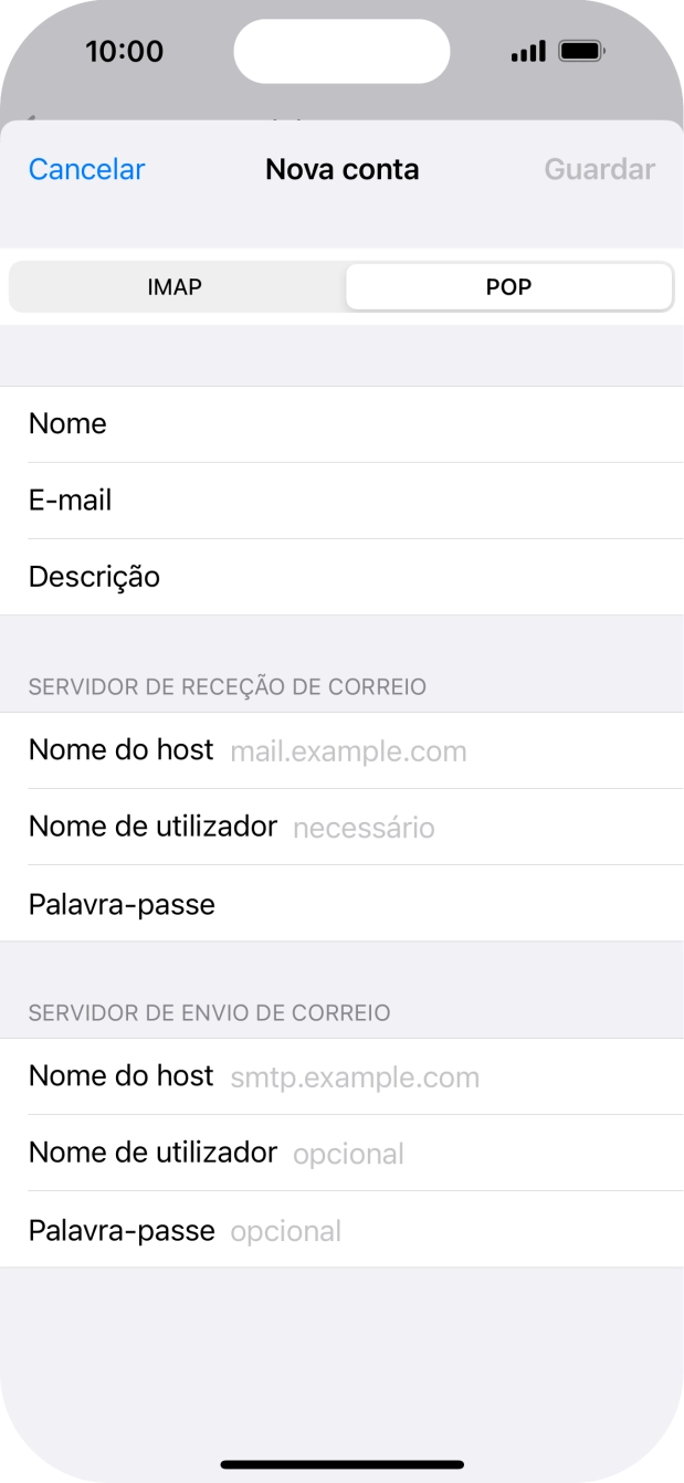 Prima Nome do host e insira pop.vodafone.pt.
