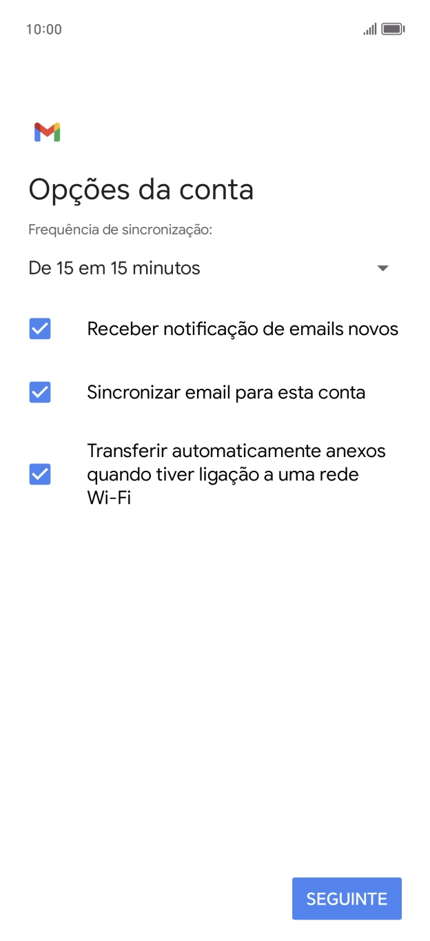 Se o ecrã mostrar esta imagem, a sua conta foi identificada e configurada automaticamente. Siga as indicações no ecrã para introduzir informações adicionais e concluir a configuração.