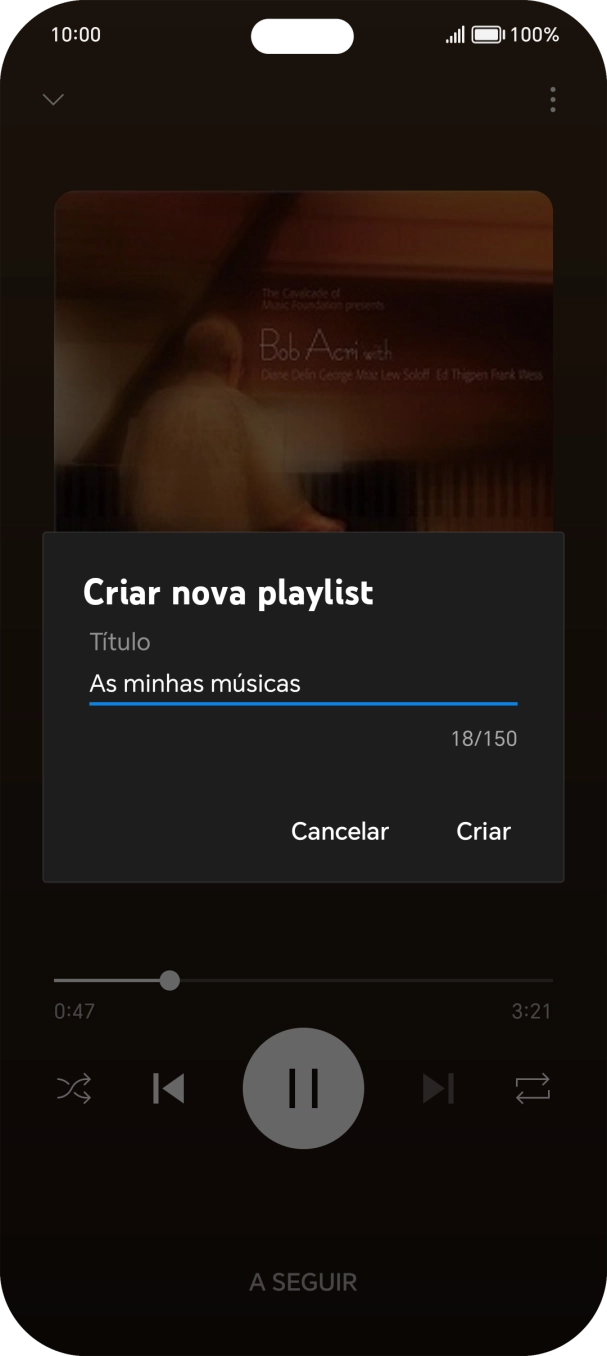 Introduza o nome pretendido para a lista de reprodução e prima Criar.