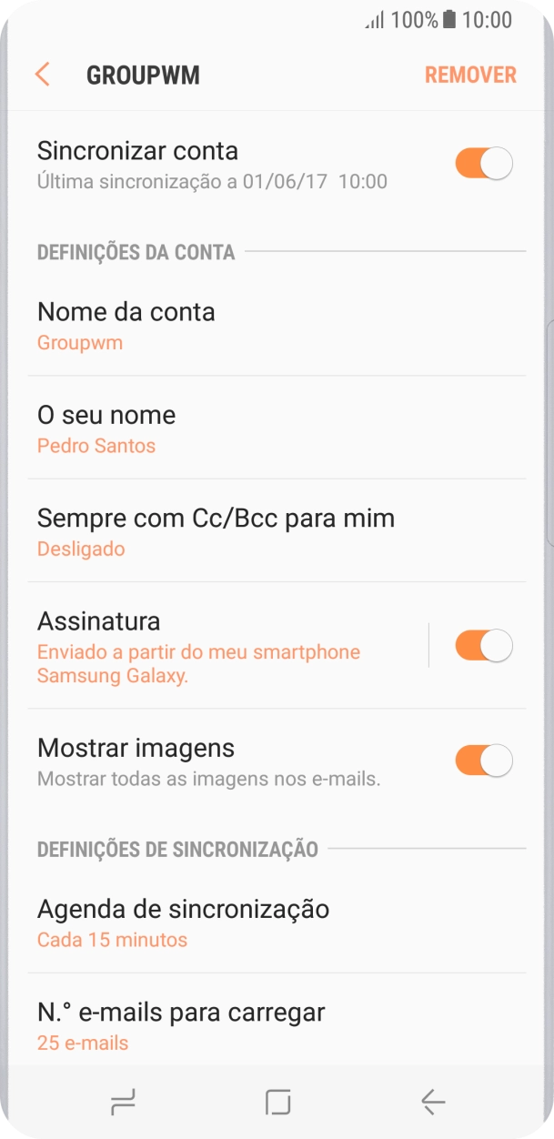 Prima Nome da conta.