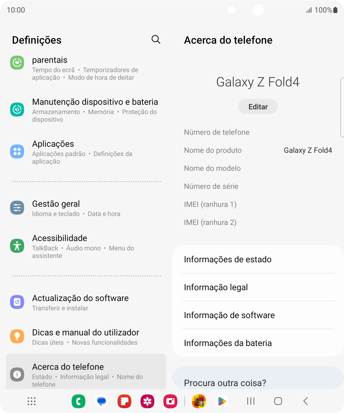 O código IMEI é mostrado no ecrã.