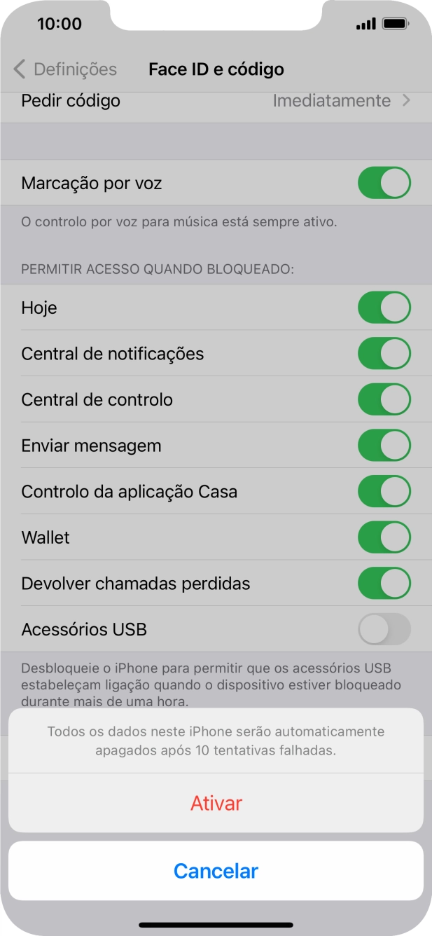 Se ativar a função, prima Ativar.