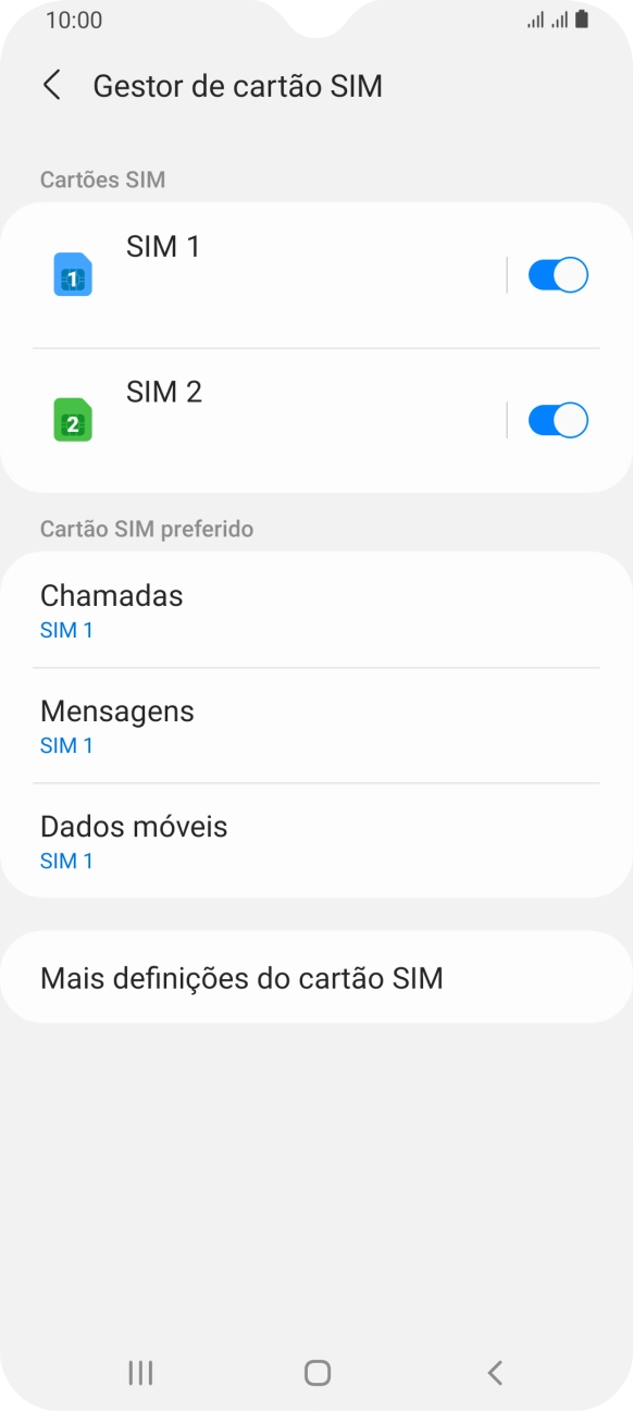 Prima o indicador junto ao cartão SIM pretendido.