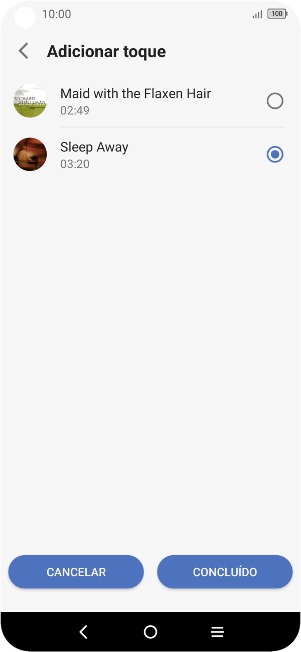 Quando tiver encontrado o tom de toque que pretende, prima CONCLUÍDO.