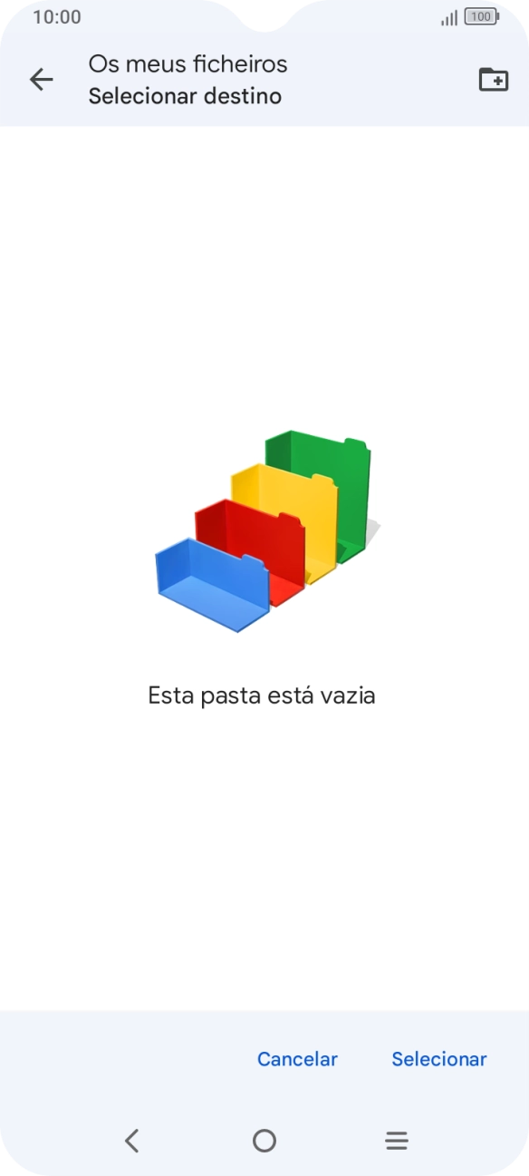 Se quiser criar uma nova pasta, prima o ícone de nova pasta e siga as indicações no ecrã para criar uma nova pasta.