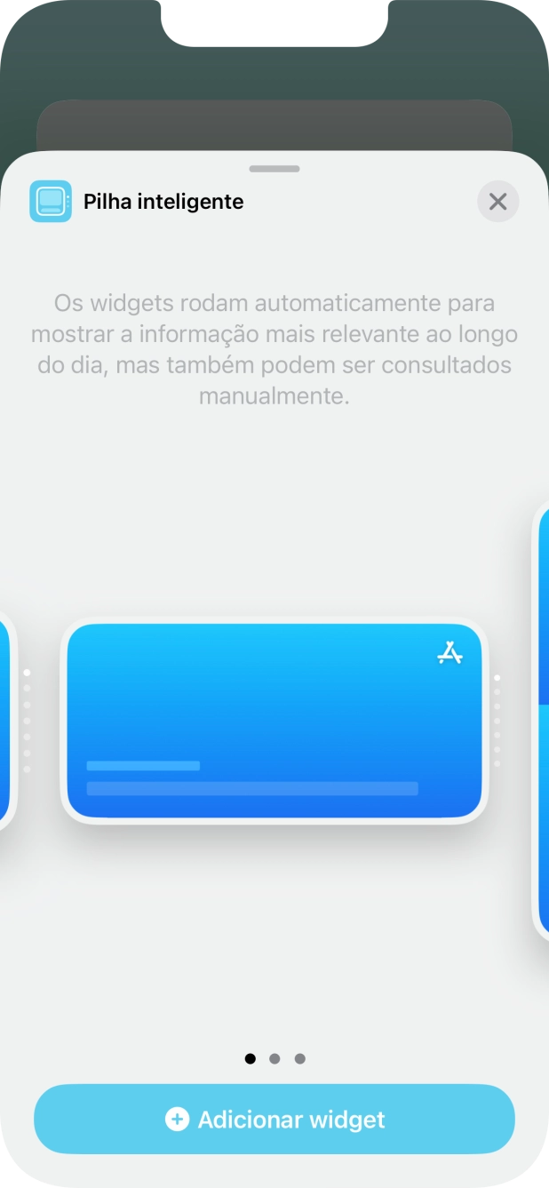 Para escolher a dimensão pretendida para o widget, deslize o dedo para a direita ou para a esquerda sobre o ecrã.