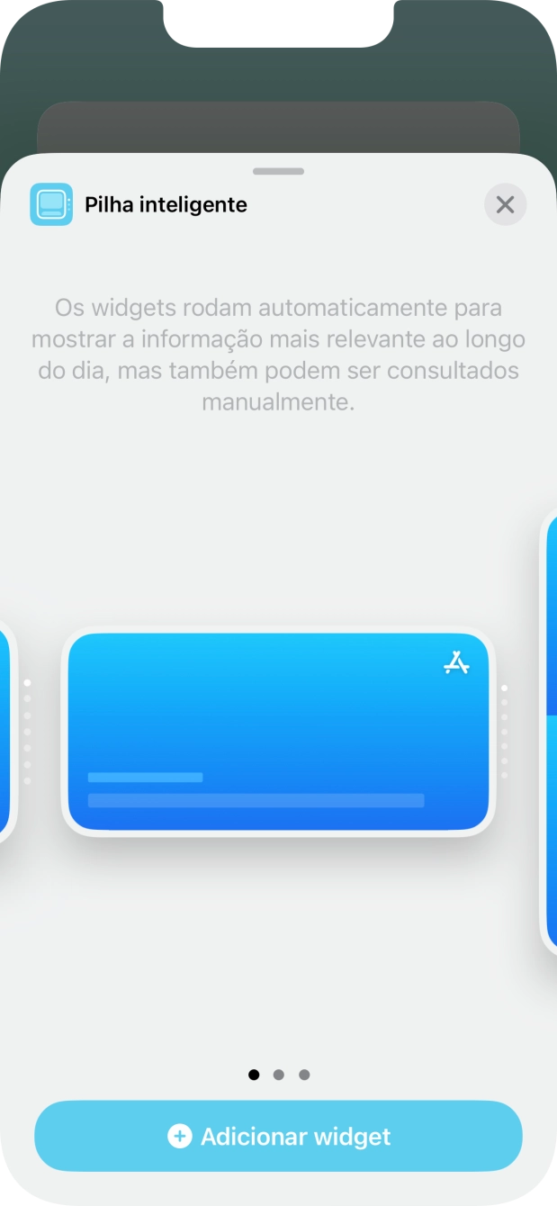 Para escolher a dimensão pretendida para o widget, deslize o dedo para a direita ou para a esquerda sobre o ecrã.