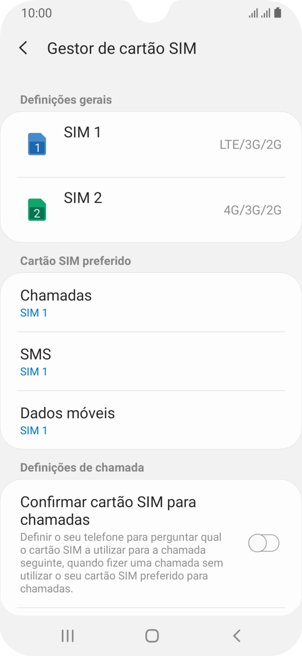 Prima o cartão SIM pretendido.