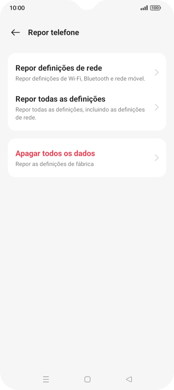 Prima Repor definições de rede.