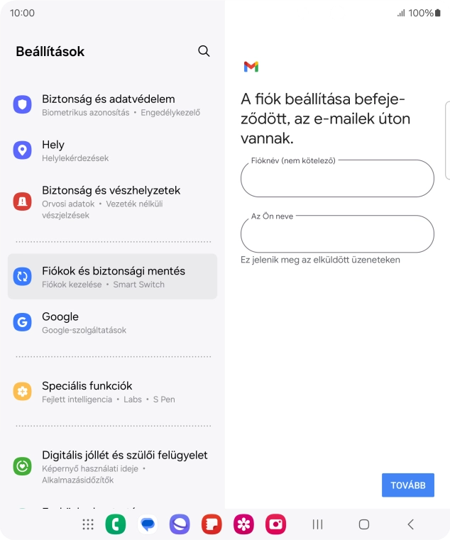 Kattints a „Fióknév (nem kötelező)” alatti mezőre, és írd be az e-mail-fiók kívánt nevét.