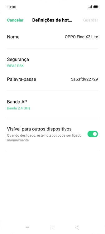 Prima Nome, e introduza o nome pretendido do hotspot Wi-Fi.