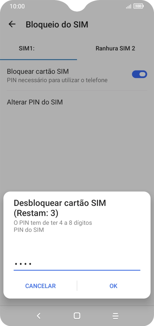 Introduza o seu código PIN e prima OK.