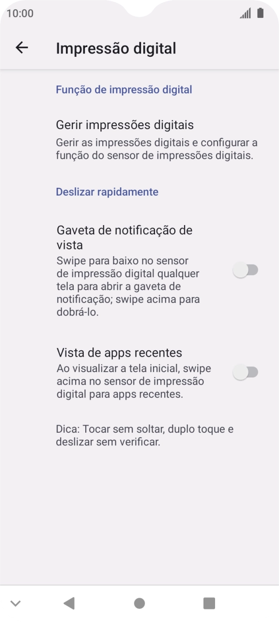 Prima Gerir impressões digitais.