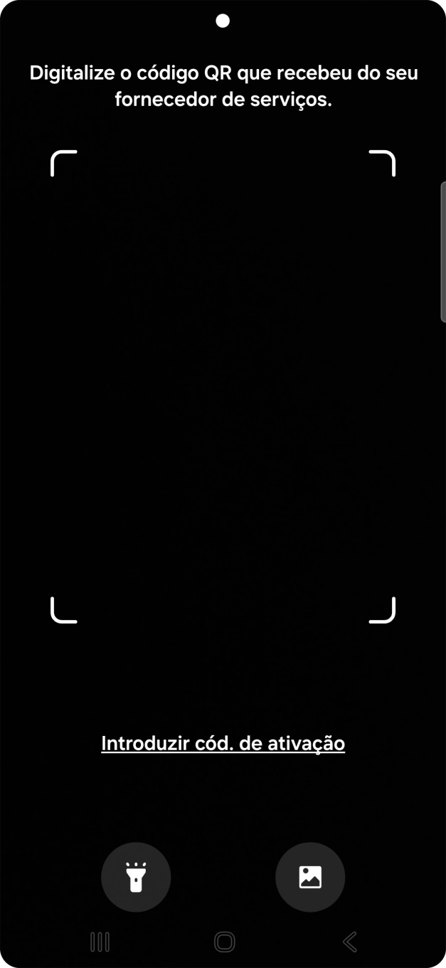 Para scanear o código QR enviado, enquadre-o na moldura da câmara do telefone.