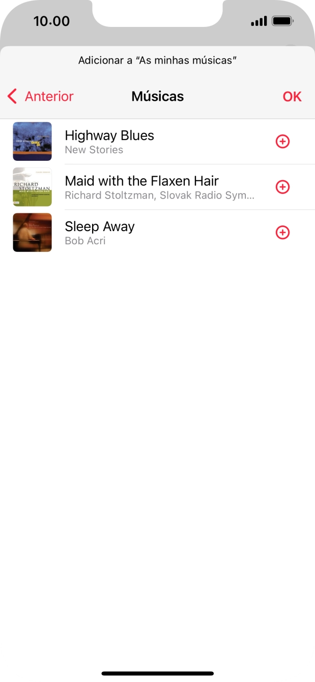 Vá até à categoria pretendida e prima o ícone para adicionar junto do ficheiro de música pretendido.